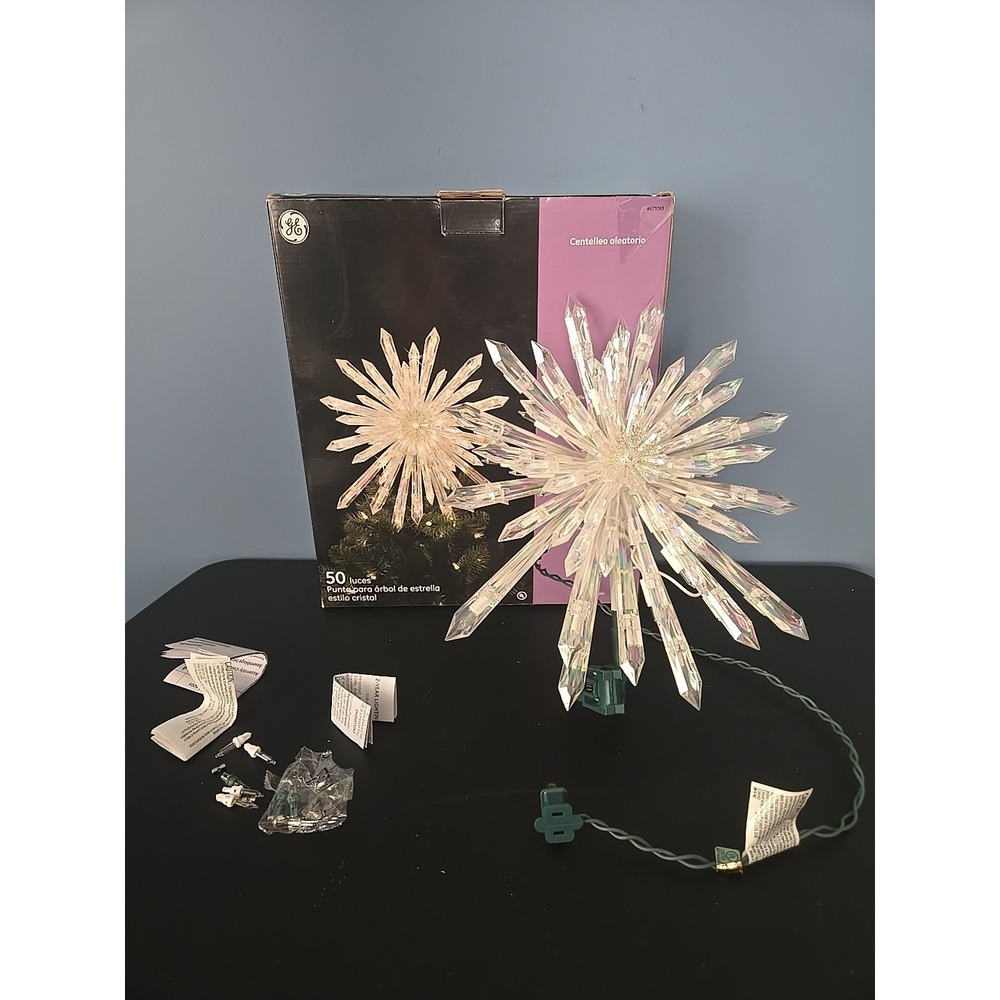 GE Decorator's Best 50 Light Starburst Crystal Star Tree Top 13.5" Original Box